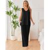 Ekouaer Womens Pajamas Set Sleeveless Lounge Sets Comfy Tank Top and Pants Pjs Set V Neck 2 Piece Sleepwear S-XXL(Black)