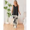 Ekouaer Womens Pajamas Set Sleeveless Lounge Sets Comfy Tank Top and Pants Pjs Set V Neck 2 Piece Sleepwear S-XXL(Floral Black)
