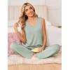 Ekouaer Womens Pajamas Set Sleeveless Lounge Sets Comfy Tank Top and Pants Pjs Set V Neck 2 Piece Sleepwear S-XXL(Light Green)