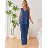 Ekouaer Womens Pajamas Set Sleeveless Lounge Sets Comfy Tank Top and Pants Pjs Set V Neck 2 Piece Sleepwear S-XXL(Navy Blue)
