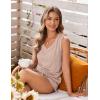 Ekouaer Womens Short Sets 2 Piece Lounge Set Knit Tank Top and Pajama Shorts Casual V-neck Outfits with Pockets(Beige)