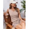 Ekouaer Womens Short Sets 2 Piece Lounge Set Knit Tank Top and Pajama Shorts Casual V-neck Outfits with Pockets(Beige)