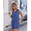 Ekouaer Womens Short Sets 2 Piece Lounge Set Knit Tank Top and Pajama Shorts Casual V-neck Outfits with Pockets(Blue)