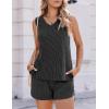 Ekouaer Womens Short Sets 2 Piece Lounge Set Knit Tank Top and Pajama Shorts Casual V-neck Outfits with Pockets(Dark Grey)