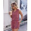 Ekouaer Womens Short Sets 2 Piece Lounge Set Knit Tank Top and Pajama Shorts Casual V-neck Outfits with Pockets(Dusty Rose)