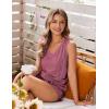 Ekouaer Womens Short Sets 2 Piece Lounge Set Knit Tank Top and Pajama Shorts Casual V-neck Outfits with Pockets(Dusty Rose)