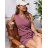 Ekouaer Womens Short Sets 2 Piece Lounge Set Knit Tank Top and Pajama Shorts Casual V-neck Outfits with Pockets(Dusty Rose)