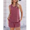 Ekouaer Womens Short Sets 2 Piece Lounge Set Knit Tank Top and Pajama Shorts Casual V-neck Outfits with Pockets(Dusty Rose)
