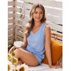 Ekouaer Womens Short Sets 2 Piece Lounge Set Knit Tank Top and Pajama Shorts Casual V-neck Outfits with Pockets(Light Blue)