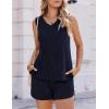 Ekouaer Womens Short Sets 2 Piece Lounge Set Knit Tank Top and Pajama Shorts Casual V-neck Outfits with Pockets(Navy Blue)