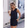 Ekouaer Womens Short Sets 2 Piece Lounge Set Knit Tank Top and Pajama Shorts Casual V-neck Outfits with Pockets(Navy Blue)