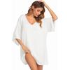 Ekouaer Women’s Sleepshirt Deep V Neck Nightgown Batwing Nightshirt Oversized Sleepwear(White)