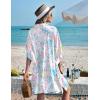Ekouaer Women’s Swimsuit Cover Up 3/4 Sleeve Beachwear Bikini Coverups Button Down Oversized Cover Up Shirt S-3XL(Pink Blue Water Color)