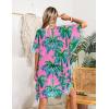 Ekouaer Women’s Swimsuit Coverup Chiffon Floral Bathing Suit Cover Up Ruffled Summer Beachwear Bikini Coverups S-3XL(Coconut Tree Pink)