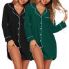 Ekouaer 2 Pack Nightgowns for Women Long Sleeve Night Shirt Button Down Sleep Shirt V-Neck Sleep Dress Pajama Sleepwear(Black/Green)