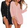 Ekouaer 2 Pack Nightgowns for Women Long Sleeve Night Shirt Button Down Sleep Shirt V-Neck Sleep Dress Pajama Sleepwear(Black/Pink)