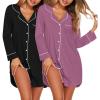 Ekouaer 2 Pack Nightgowns for Women Long Sleeve Night Shirt Button Down Sleep Shirt V-Neck Sleep Dress Pajama Sleepwear(Black/Purple)