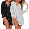 Ekouaer 2 Pack Nightgowns for Women Long Sleeve Night Shirt Button Down Sleep Shirt V-Neck Sleep Dress Pajama Sleepwear(Black/Stars)