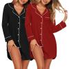 Ekouaer 2 Pack Nightgowns for Women Long Sleeve Night Shirt Button Down Sleep Shirt V-Neck Sleep Dress Pajama Sleepwear(Black/Wine Red)