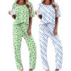 Ekouaer 2 Pack Womens Pajama Sets Short Sleeve Tops and Long Pants Casual Comfy Pjs Lounge Set with Pockets,S-XXL(Green Avocado/Blue Whale)