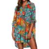 Ekouaer Beach Cover Ups for Women Bikini Swimsuit Coverup Beach Dress Shirt(Green Tropical Print)