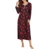Ekouaer Women’s Long Sleeve Nightgown Full Length Sleepwear Long Sleepshirts Henley Sleep Dress S-4XL(Red Flowers)
