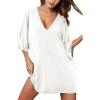 Ekouaer Women’s Sleepshirt Deep V Neck Nightgown Batwing Nightshirt Oversized Sleepwear(White)