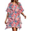 Ekouaer Women’s Swimsuit Coverup Chiffon Floral Bathing Suit Cover Up Ruffled Summer Beachwear Bikini Coverups S-3XL(Floral Pink)