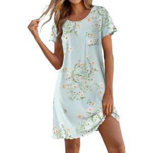 Ekouaer Bamboo Viscose Sleep Shirts for Women Soft Nightgowns Short Sleeve Ruffled Night Shirts with Chest Pocket S-3XL(Daisy Green)