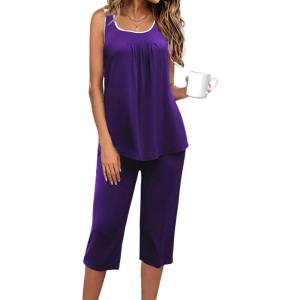 Ekouaer Capri Pajama Sets for Women 2 Piece Soft Cute Pjs Round Neck Sleeveless Lounge Set for Summer Sleepwear S-XXXL(Purple)