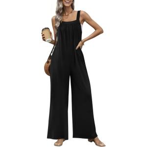 Ekouaer Casual Jumpsuits for Women Adjustable Straps Overalls One Piece Jumpsuit Wide Leg Rompers With Pockets S-XXL(Black)