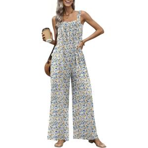 Ekouaer Casual Jumpsuits for Women Adjustable Straps Overalls One Piece Jumpsuit Wide Leg Rompers With Pockets S-XXL(Small Floral)