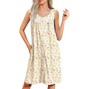 Ekouaer Nightgowns for Women Button Up Sleepshirt Tank Sleeveless Nightshirt Soft Sleepwear with Pockets S-XXXL(Yellow Floral)