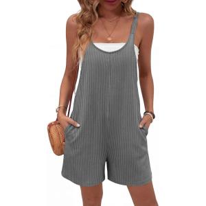 Ekouaer Rompers for Women Casual Loose Sleeveless Overalls Shorts Knit Jumpsuits 2026 Summer Vacation Beach Outfits(Dark Grey)