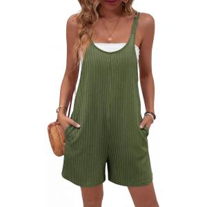 Ekouaer Rompers for Women Casual Loose Sleeveless Overalls Shorts Knit Jumpsuits 2026 Summer Vacation Beach Outfits(Green Grey)