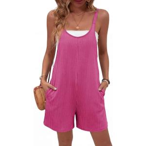 Ekouaer Rompers for Women Casual Loose Sleeveless Overalls Shorts Knit Jumpsuits 2026 Summer Vacation Beach Outfits(Hot Pink)
