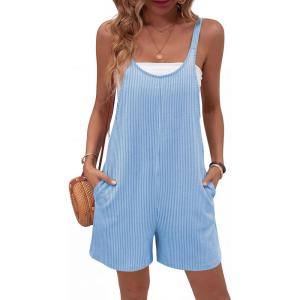 Ekouaer Rompers for Women Casual Loose Sleeveless Overalls Shorts Knit Jumpsuits 2026 Summer Vacation Beach Outfits(Sky Blue)