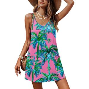 Ekouaer Women’s Bathing Suit Cover Up Sleeveless V Neck Swimsuit Coverups Summer Swimwear Beach Cover Ups with Pockets(Coconut Tree Pink)