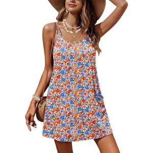 Ekouaer Women’s Bathing Suit Cover Up Sleeveless V Neck Swimsuit Coverups Summer Swimwear Beach Cover Ups with Pockets(Floral Orange)