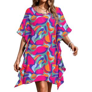Ekouaer Women’s Swimsuit Coverup Chiffon Floral Bathing Suit Cover Up Ruffled Summer Beachwear Bikini Coverups S-3XL(Multicolor1)