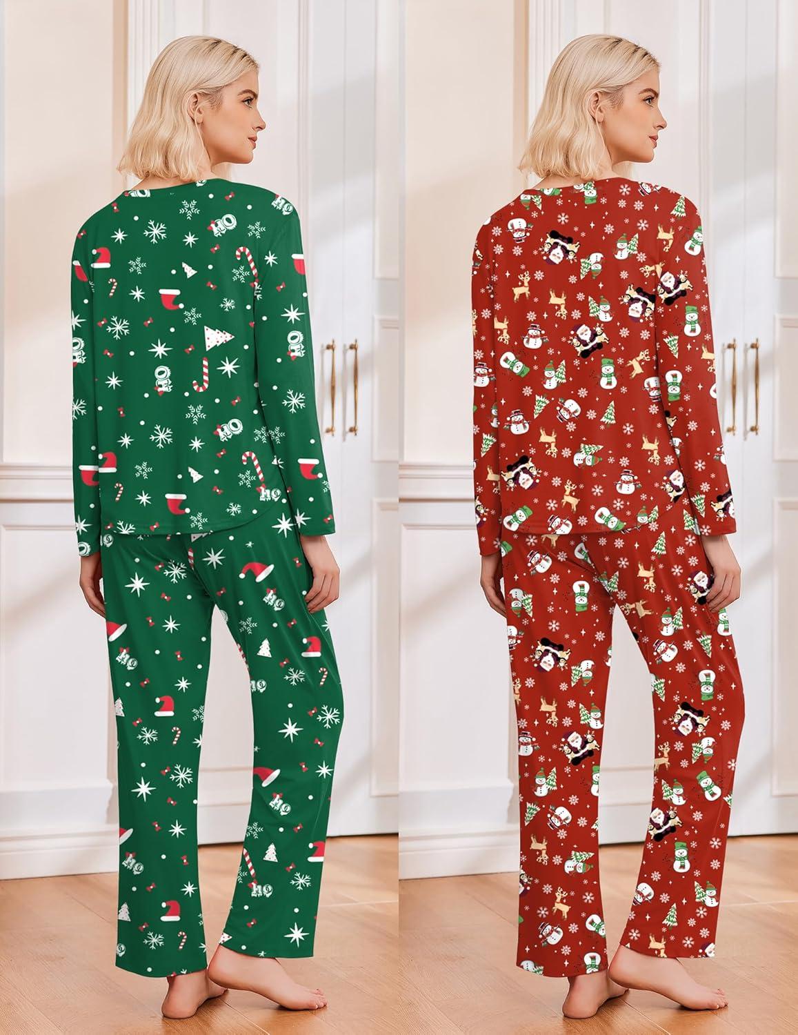 imageEkouaer 2 Pack Womens Pajama Sets Long Sleeve Sleepwear Long Pants Loungewear Soft Pjs Set with Pockets SXXLChristmas RedChristmas Green