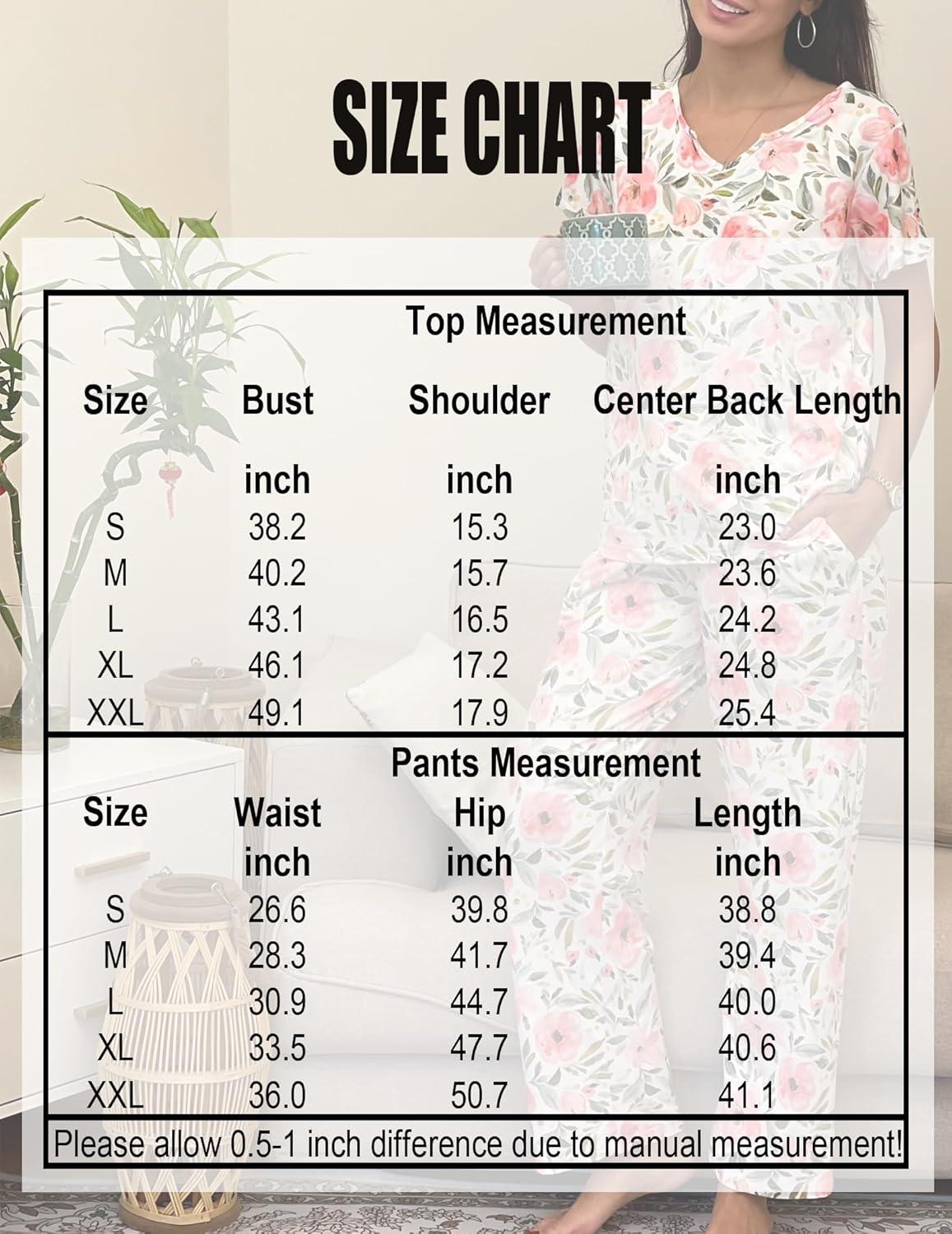 imageEkouaer 2 Piece Womens Pajamas V Neck Short Sleeve Top and Long Pants Pjs Print Lounge Set SleepwearBlack