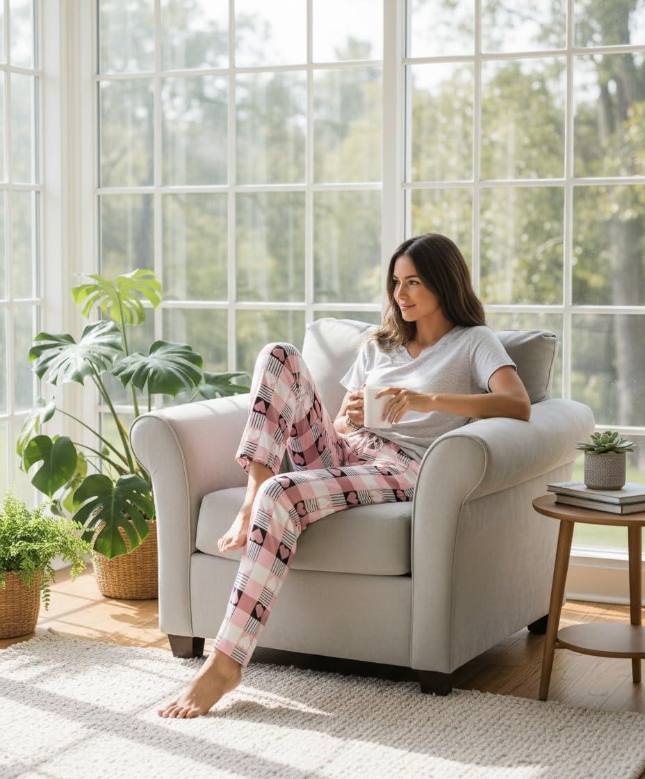 imageEkouaer 2 Piece Womens Pajamas V Neck Short Sleeve Top and Long Pants Pjs Print Lounge Set SleepwearHeart Plaid