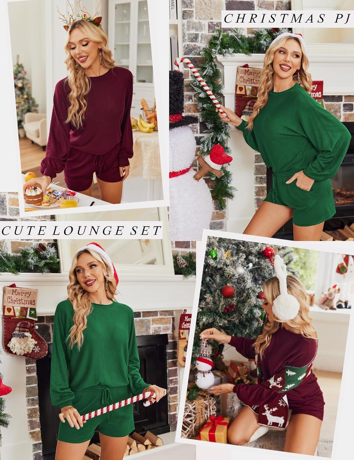 imageEkouaer Knit Pajamas Set for Women Lounge Wear Sets Long Sleeve Sweatsuit Matching 2 Piece Outfits Casual Sweater Sets SXXLWine Red