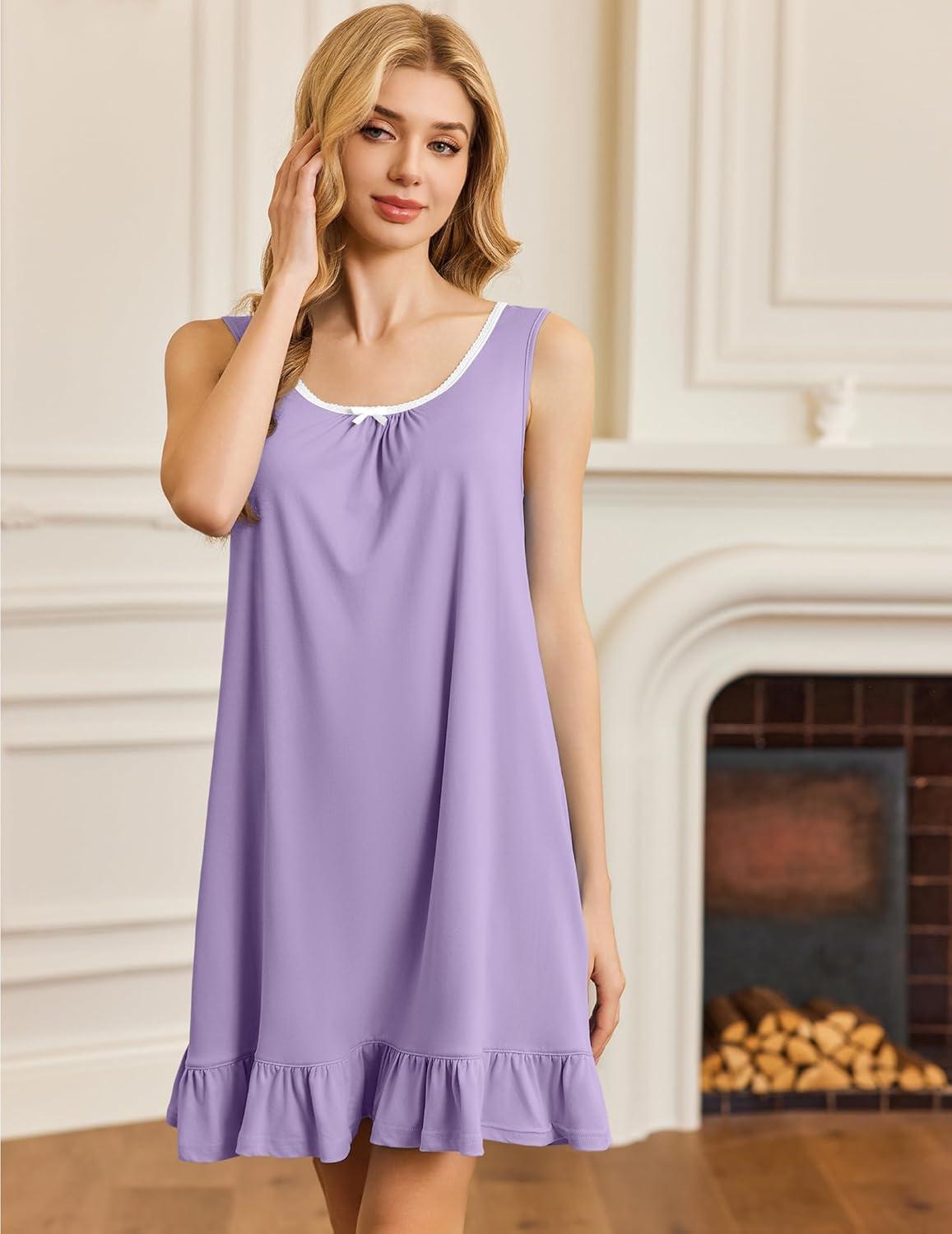 imageEkouaer Nightgowns for Women Sleeveless Nightdress Cute Night Gowns Short Sleepshirt Soft Sleepwear Pajama Dress SXXXLLilac