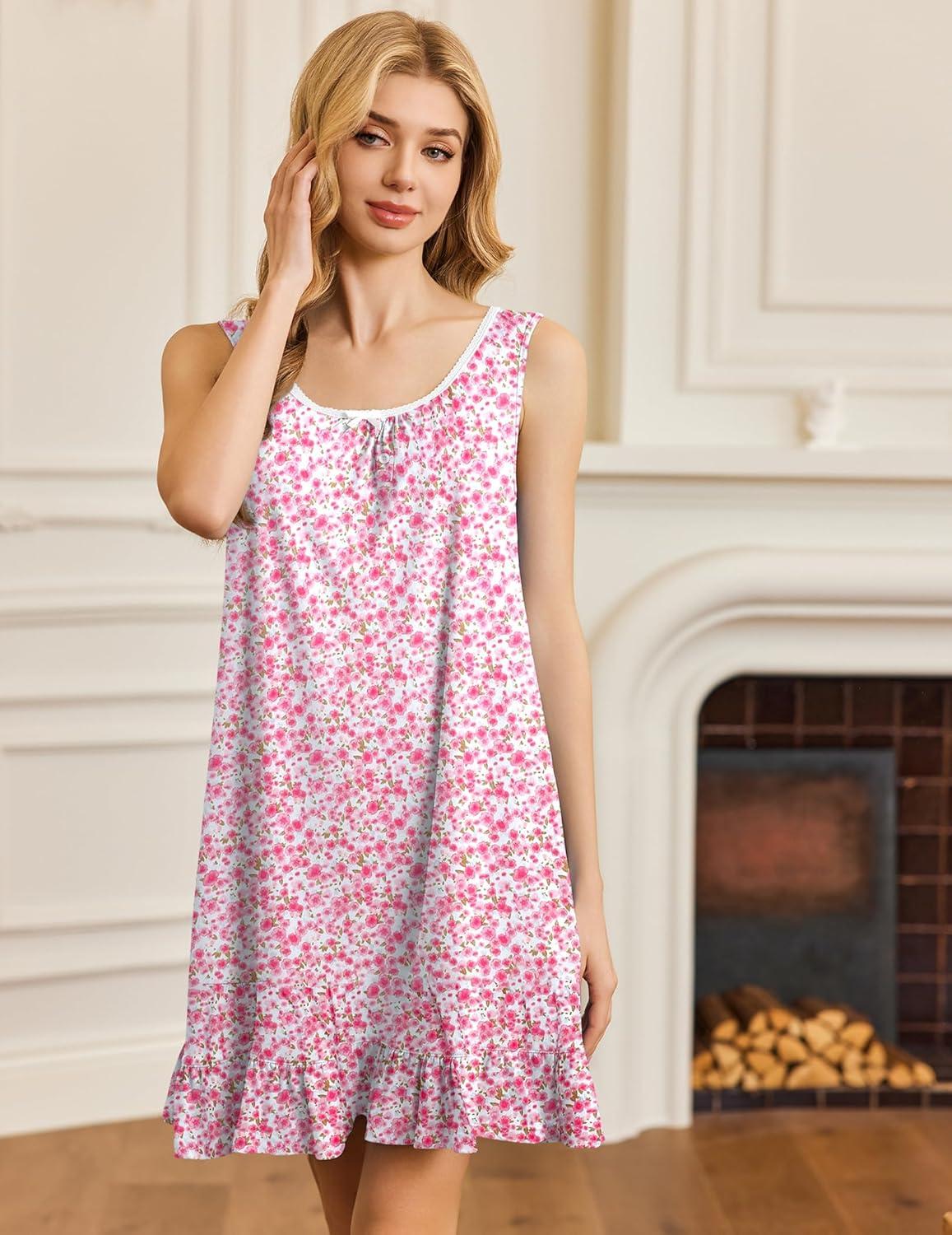 imageEkouaer Nightgowns for Women Sleeveless Nightdress Cute Night Gowns Short Sleepshirt Soft Sleepwear Pajama Dress SXXXLPink Florals