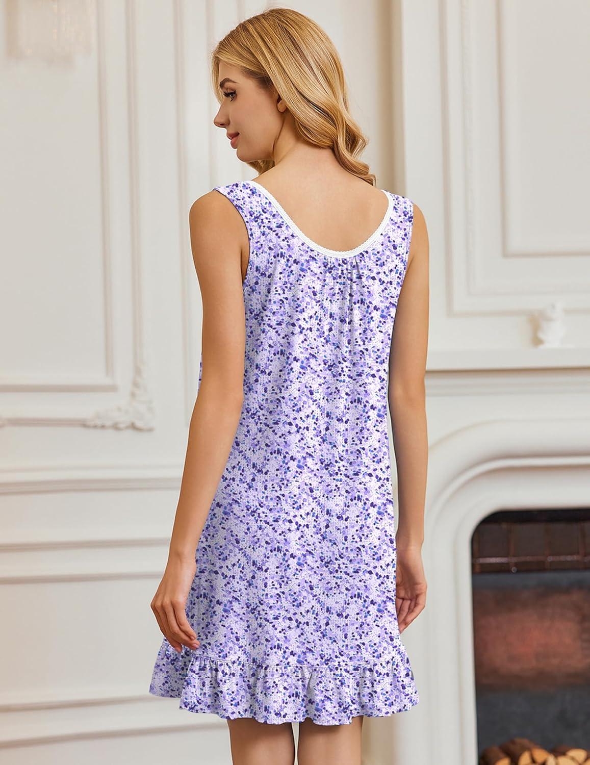 imageEkouaer Nightgowns for Women Sleeveless Nightdress Cute Night Gowns Short Sleepshirt Soft Sleepwear Pajama Dress SXXXLPurple Abstract Dots