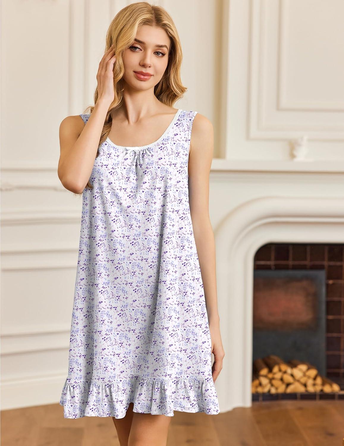 imageEkouaer Nightgowns for Women Sleeveless Nightdress Cute Night Gowns Short Sleepshirt Soft Sleepwear Pajama Dress SXXXLPurple Tassel