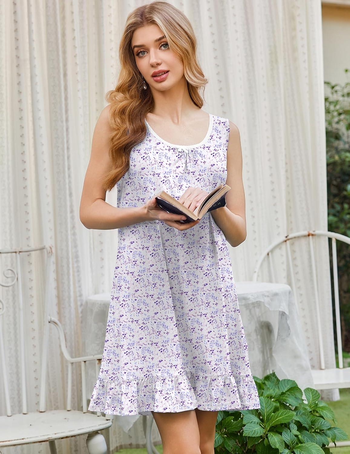 imageEkouaer Nightgowns for Women Sleeveless Nightdress Cute Night Gowns Short Sleepshirt Soft Sleepwear Pajama Dress SXXXLPurple Tassel