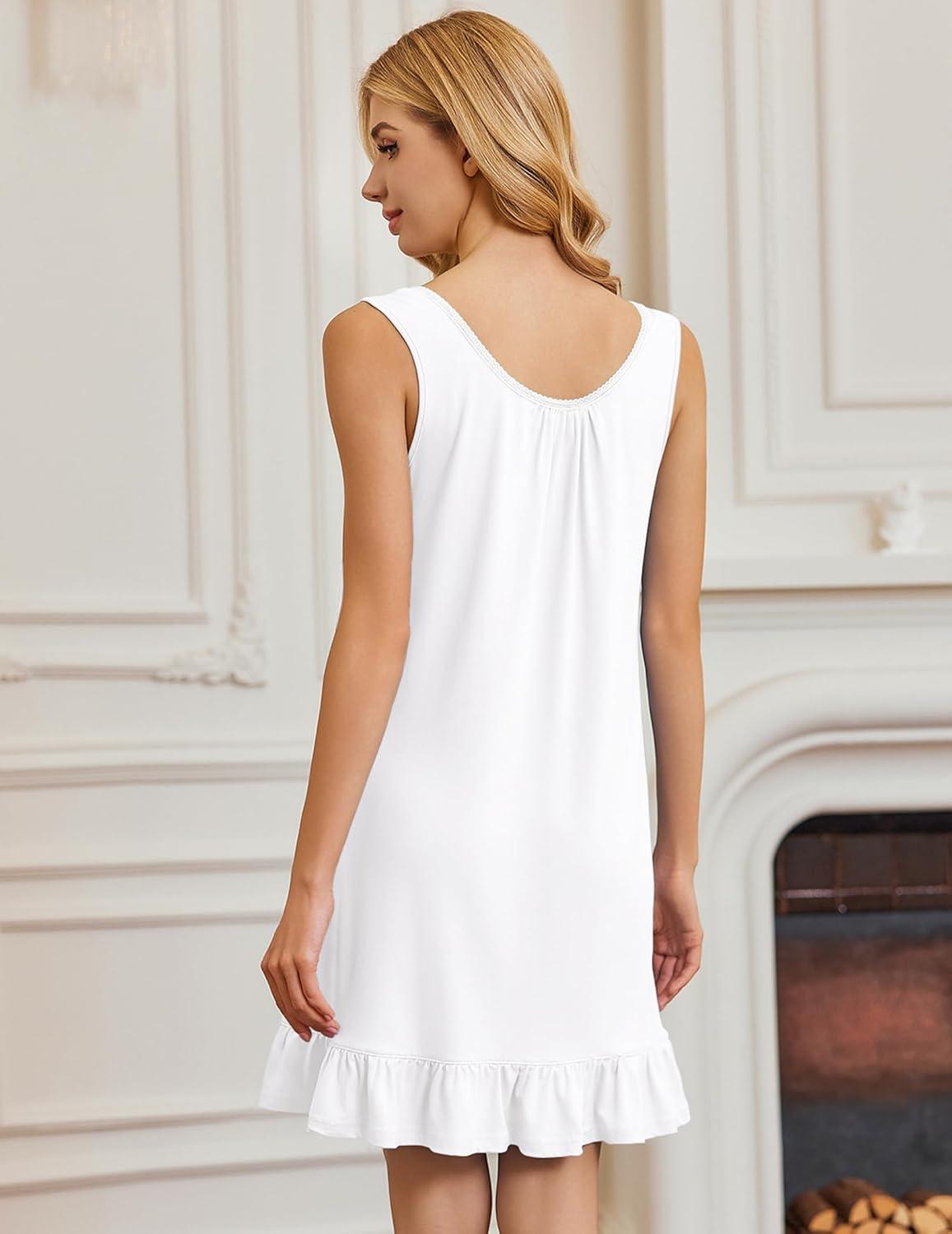 imageEkouaer Nightgowns for Women Sleeveless Nightdress Cute Night Gowns Short Sleepshirt Soft Sleepwear Pajama Dress SXXXLWhite